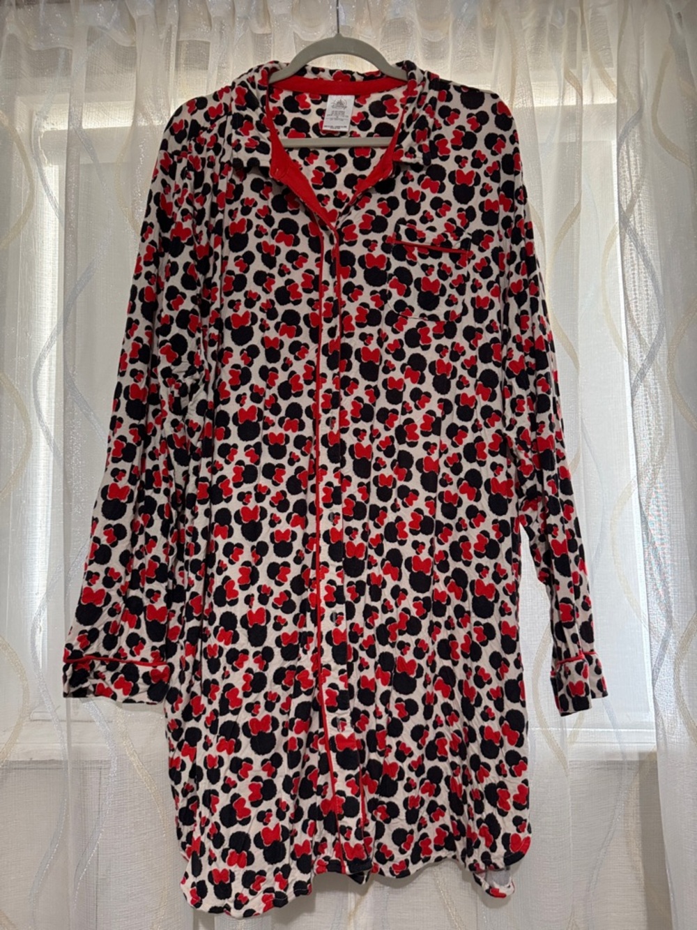 Disney Red Black White Minnie Mouse Button-Front Nightshirt
